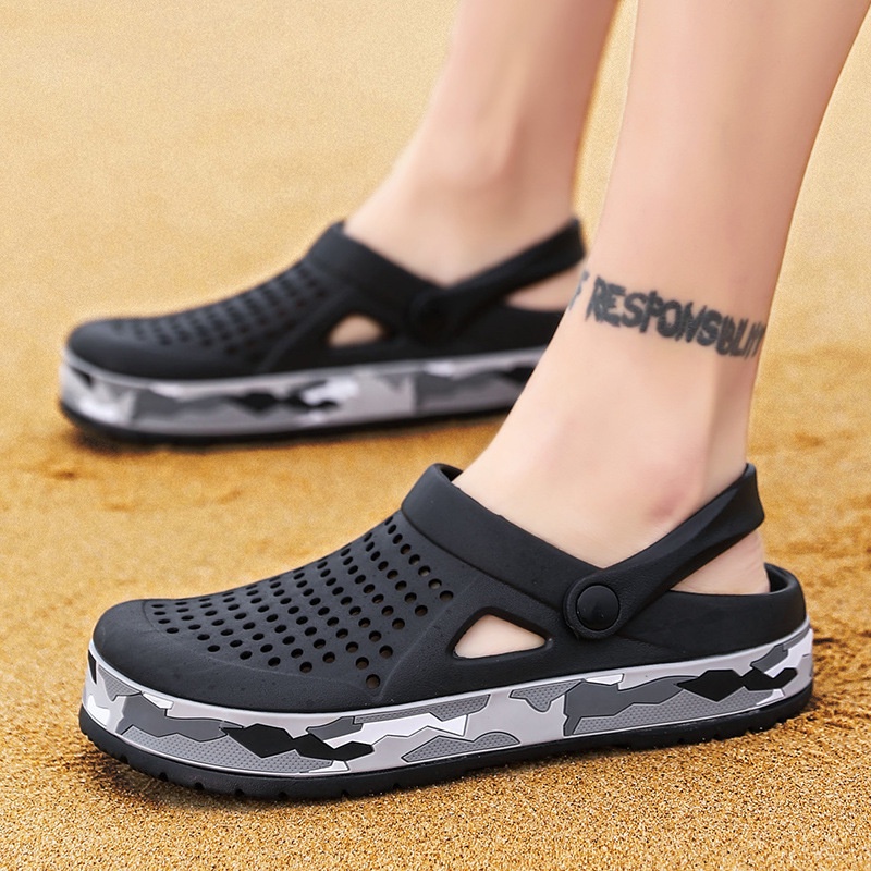 Sandal Slop Pria Sepatu Pantai Pria Sendal Pria Sepatu Paket Kepala Sandal Kamuflase Mode Berongga Bernapas