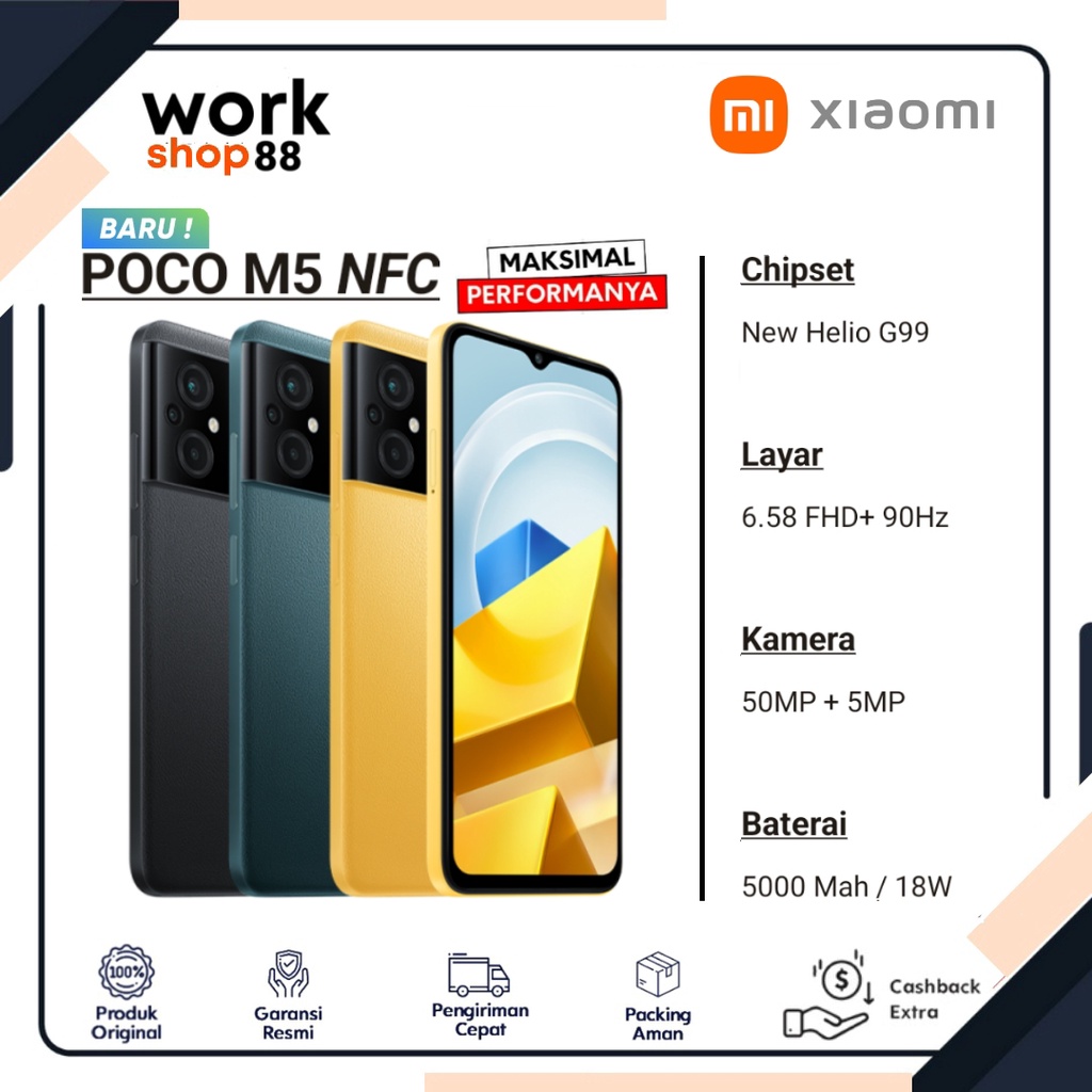 PRODUK TERBARU - Hp Xiaomi Poco M5 NFC [4GB + 2GB Extended Up To Ram 6GB] | Rom 128GB - New Original