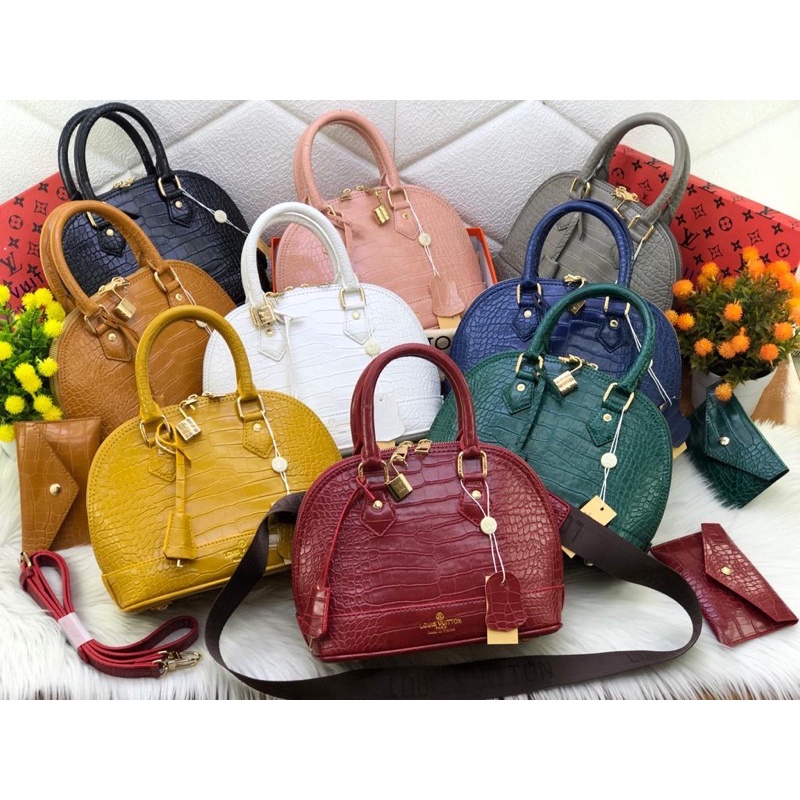 TAS WANITA/TAS CROCO/TAS alma Croco Super GEMBOK FREE BOX tali 2 +dompet uk 25cm kode 3990