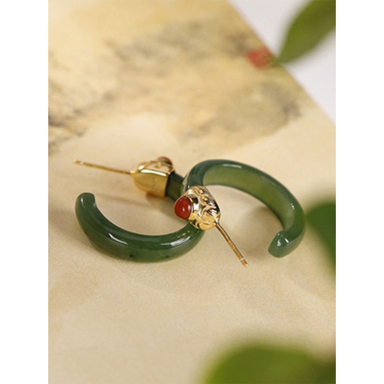Fancyqube Anting Batu Giok Putih 18K Gold Untuk Wanita