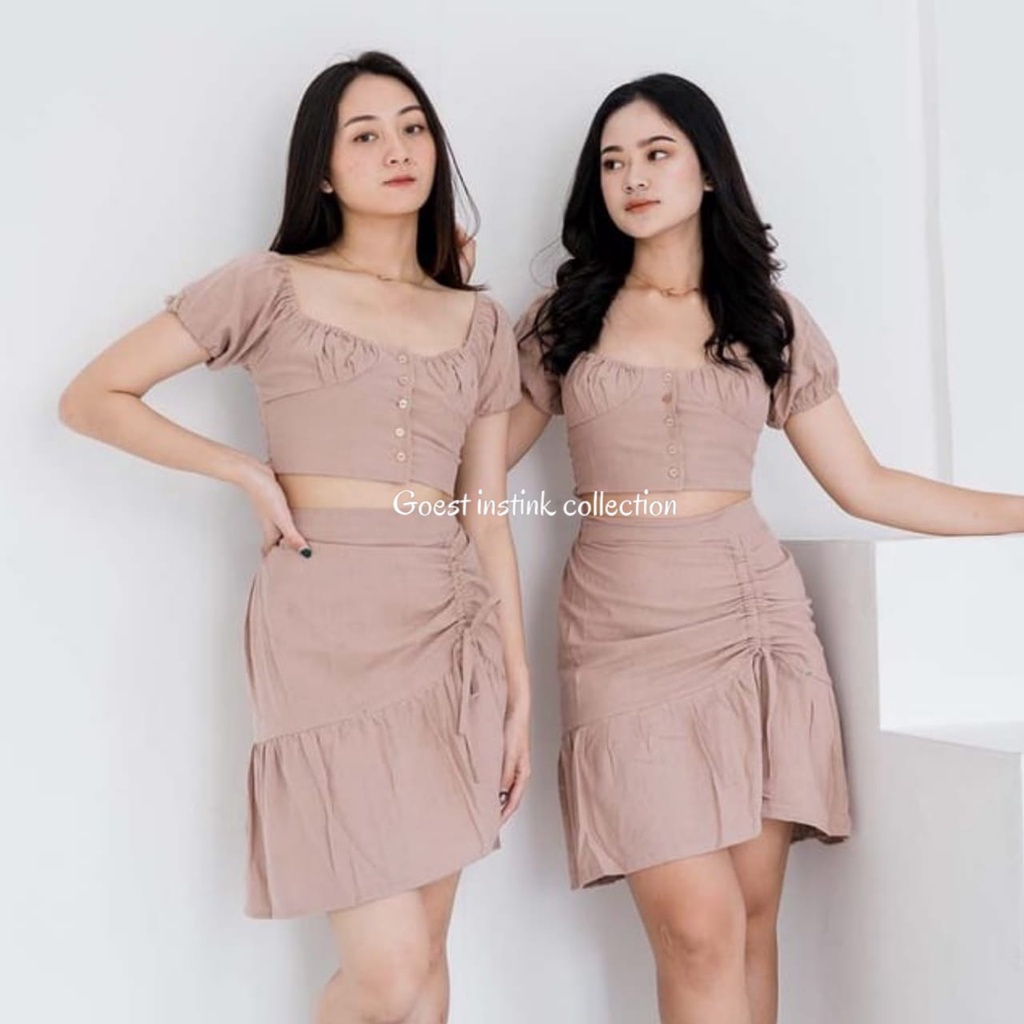 Baju Setelan Wanita Thalisa Set Crop Top And Skrit STL Korea Style Jumbo
