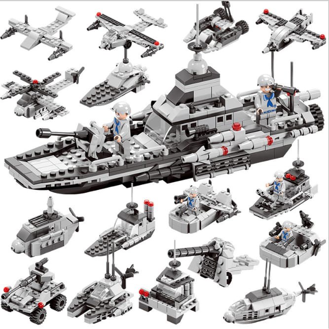 [MS]Mainan Balok Susun Kapal Perang / Balok Battleship 6 in 1 Total Balok 419pcs