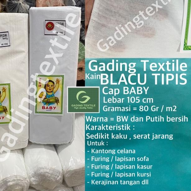 Kain BLACU BELACU TIPIS PUTIH lb 105 cm per roll bahan craft kantong - putih bersih, 1 ROLL=36 MTR