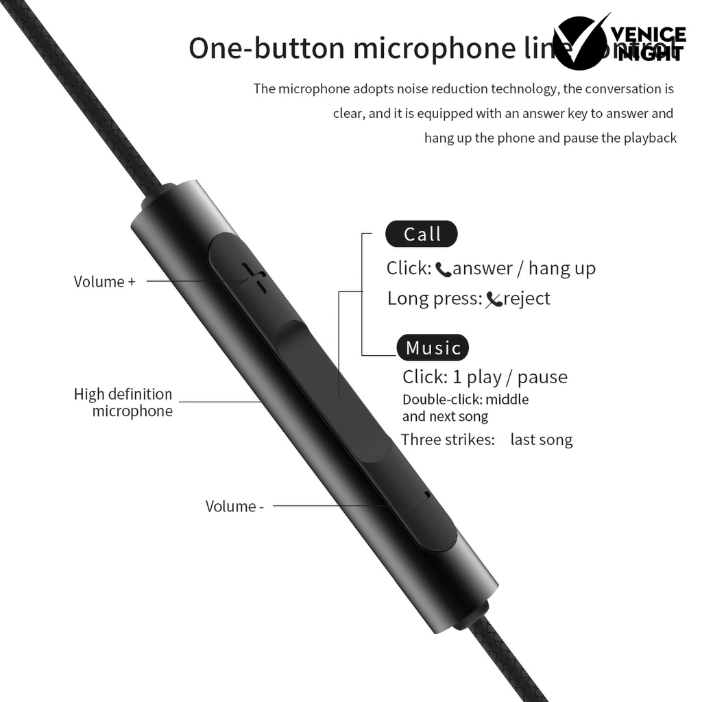 (VNEP) (Berkabel) Universal in-Ear Earphone Headset dengan Mikrofon Subwoofer 3.5mm Jack