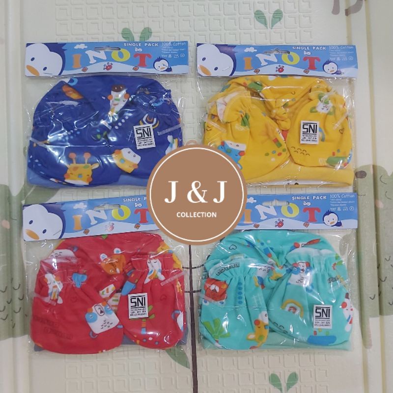 1 set Topi Bayi dan sarung tangan kaki bayi merk INOT