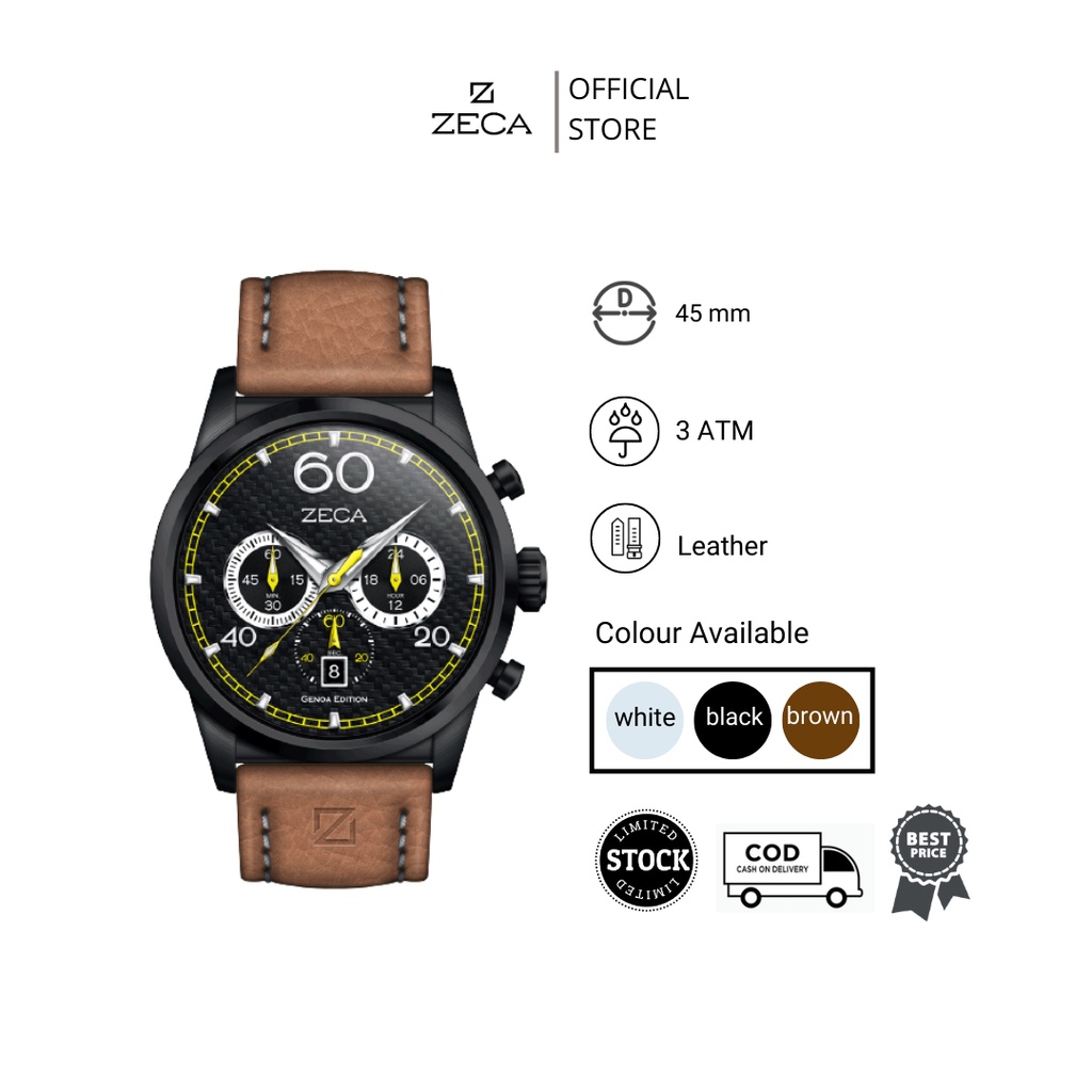 Zeca  Jam Tangan Pria Leather Chrono Original Bergaransi Anti Air 240M series