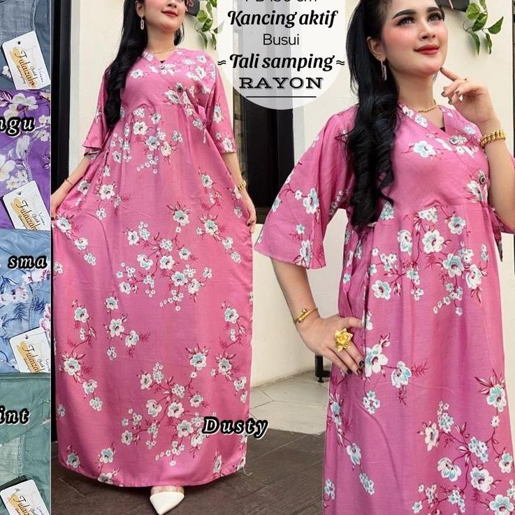 HOT Dress Daster Kimono Panjang Kekinian Semata Kaki Busui Rayon Adem Murah dress ruffle wanita kore