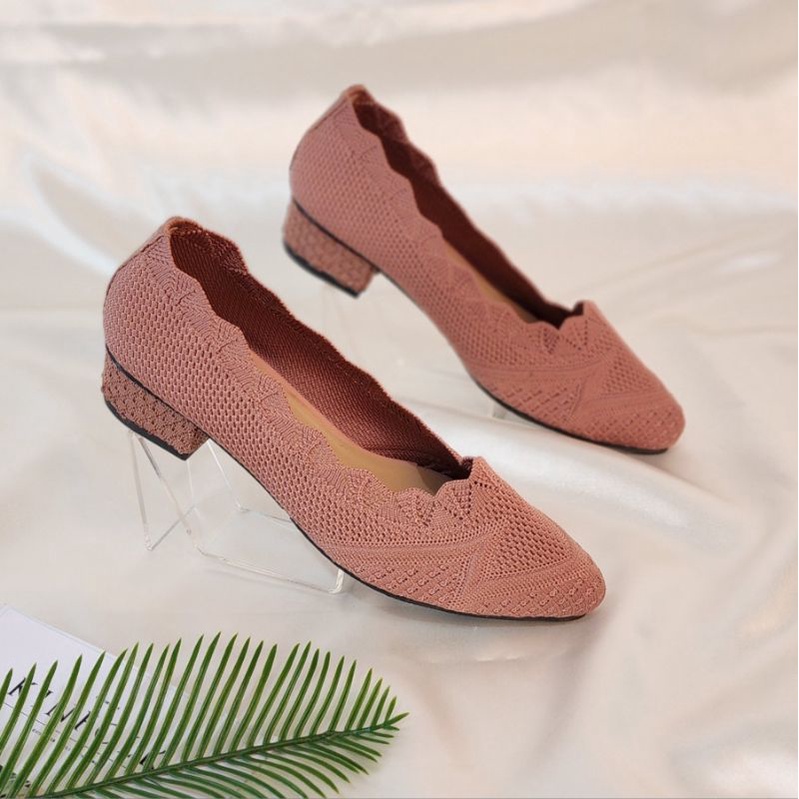 Arlaine Hyuna Sepatu Heels Rajut Wanita Impor / Sepatu Heels Kerja Wanita / Sepatu Heels 3cm