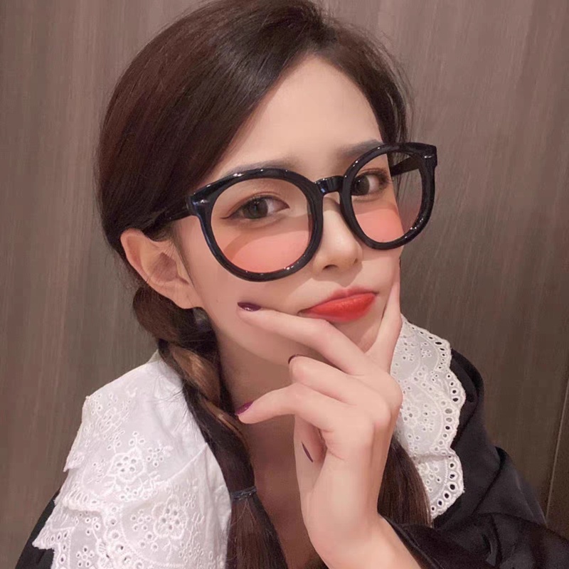 Roselife Kacamata Hitam Frame Bulat Oversized Gaya Retro Korea Untuk Wanita