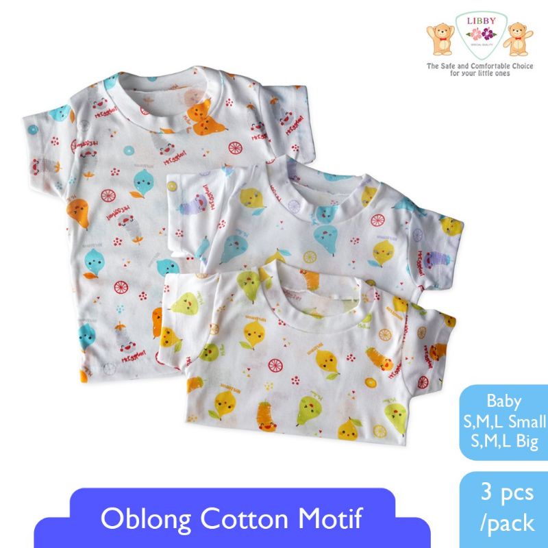 3 Pcs Kaos Oblong Rib Tipis Libby Baby Print SML 2L XL XXL