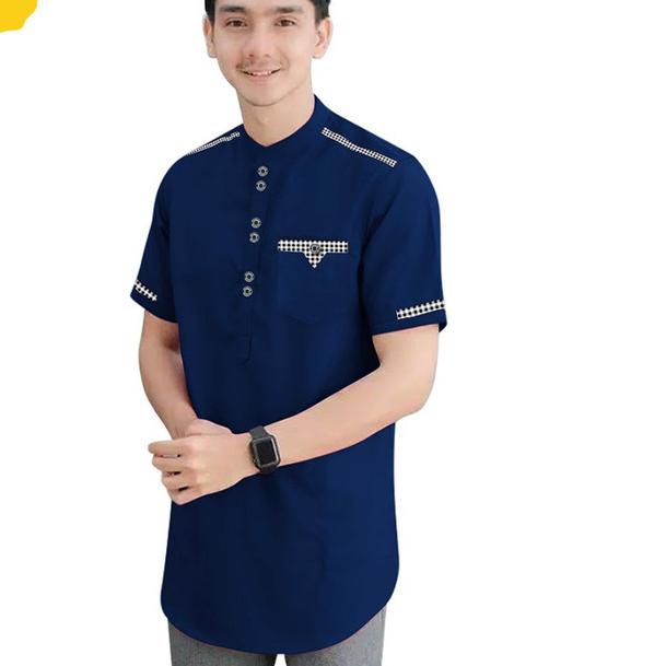 Baju koko pria lengan pendek Tojiro / baju muslim laki laki L XL XXL - NAVY, L