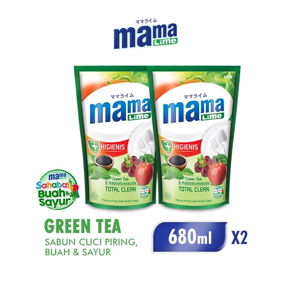 Mama Lime Sabun Cuci Piring Green Tea Pouch 680 ml x2