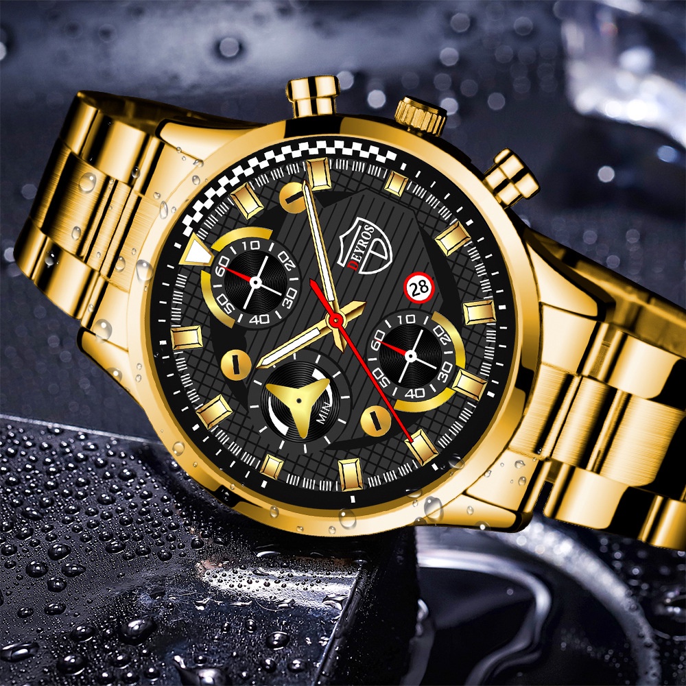 Jam tangan pria Original tahan air Merk Deyros Mewah Full Stainless Steel 100% Tahan Air dan Anti Karat