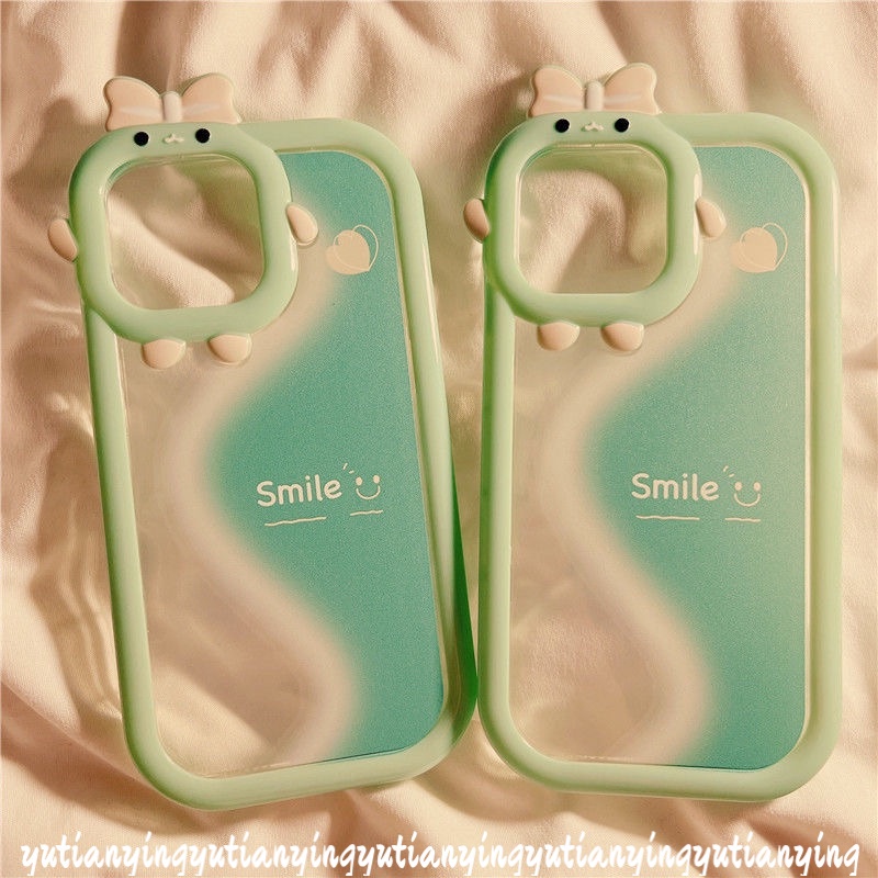 Wave Green Splicing Cartoon Cute Smile Phone Case Compatible for IPhone XR 7 8 6 6S Plus 14 Plus 11 12 13 14 11 Pro Max X XS MAX SE 2020 3D Little Monster Lens Soft Back Cover