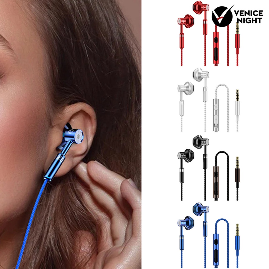 (VNEP) (Berkabel) Earphone Line Control Mega Bass dengan Mikrofon HiFi Sound Half In-ear Music Earbud untuk Ponsel