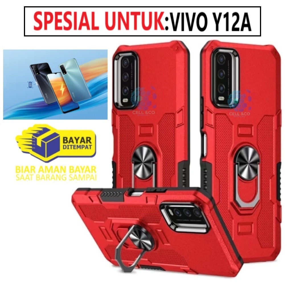 Case Armour VIVO Y12A Iring Cincin Magnetic Kesing Hp Protect kamera Premium Hard Case Standing Robot Pelindung Kamera