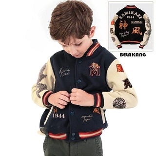 Bayar Di Tempat - Jaket Varsity Anak Hitam Kamikaze Original Distro usia 6-10 Tahun Motip Pull Print Premium / Jaket Bomber Varsity / Jaket Basebal Varsity Unisex