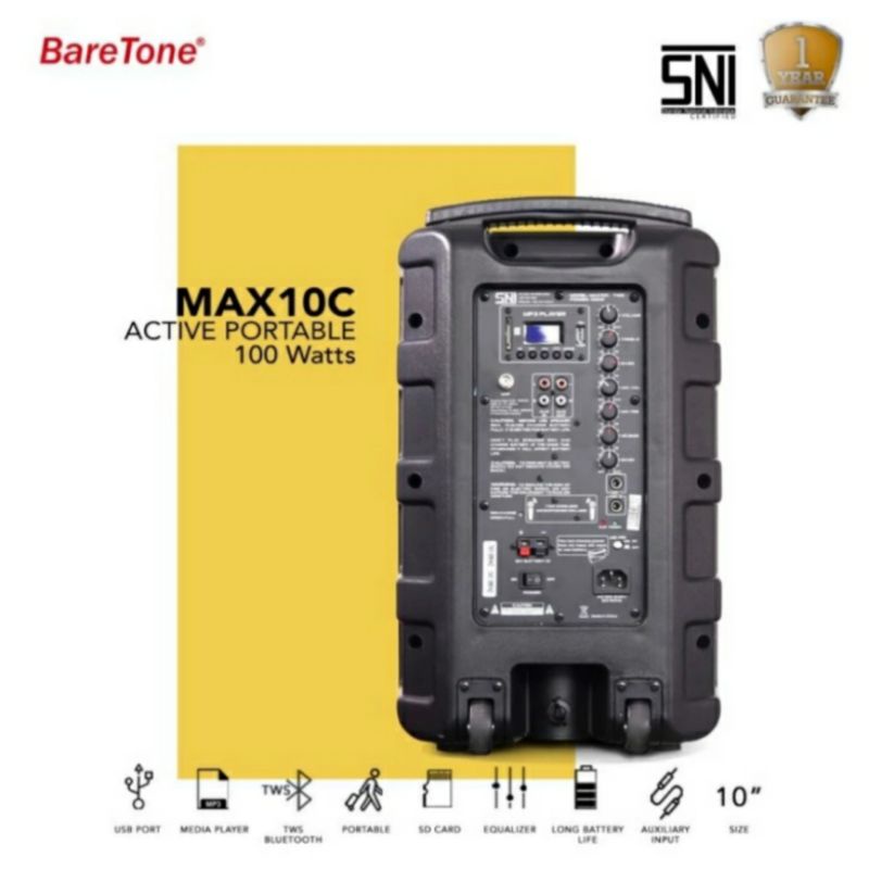 speaker karaoke original baretone max10c usb bluetooth mp3 speaker portable 10 inch