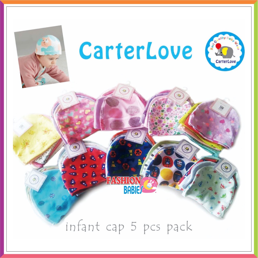 TOPI BAYI 5IN1 CARTER NEWBORN SNI | Topi Bundar Katun isi 5 pcs  ❤ Fashionbabies ❤