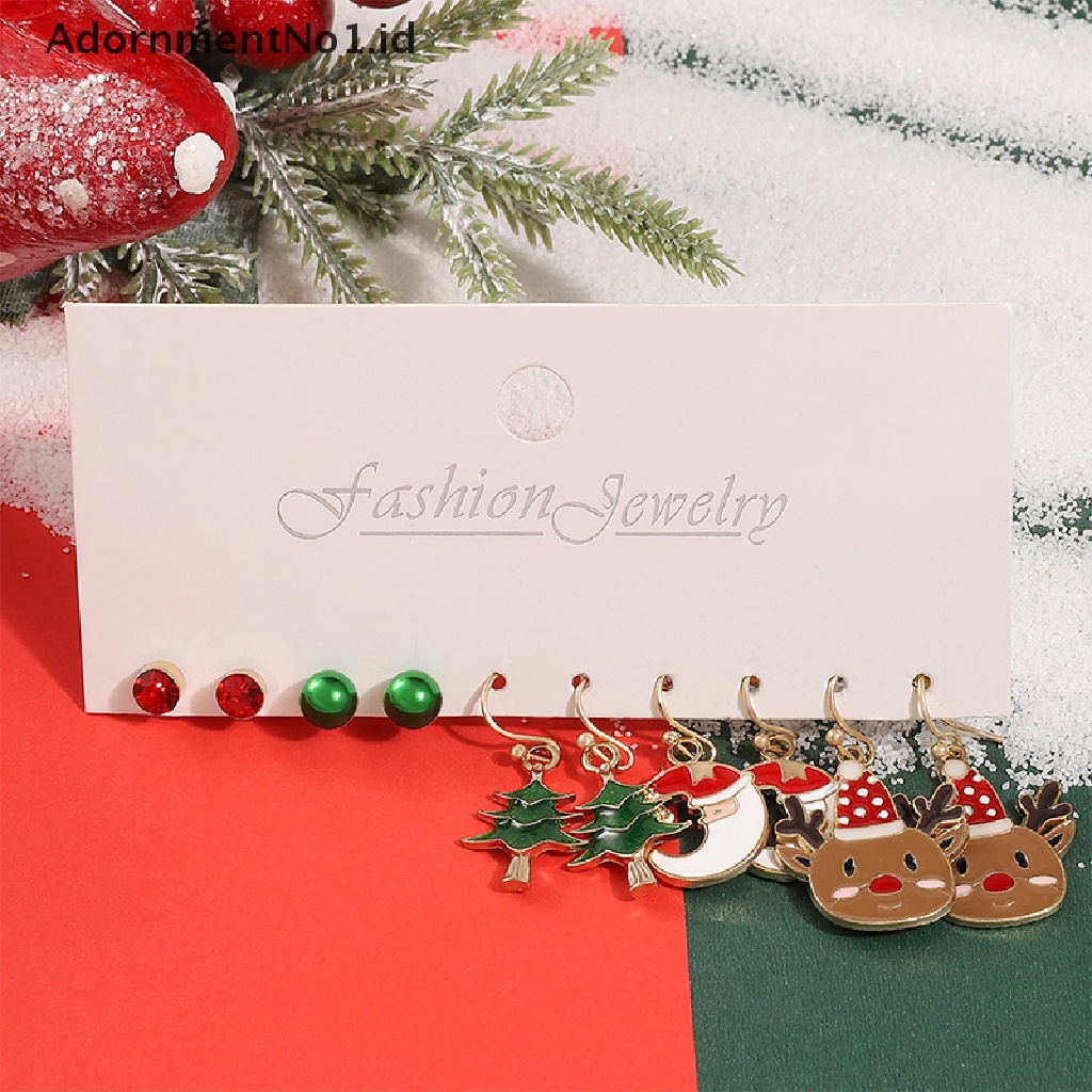 5 Pasang Anting Stud Desain Pohon Natal Rusa Snowman Santa Claus No1 Untuk Aksesoris Pesta