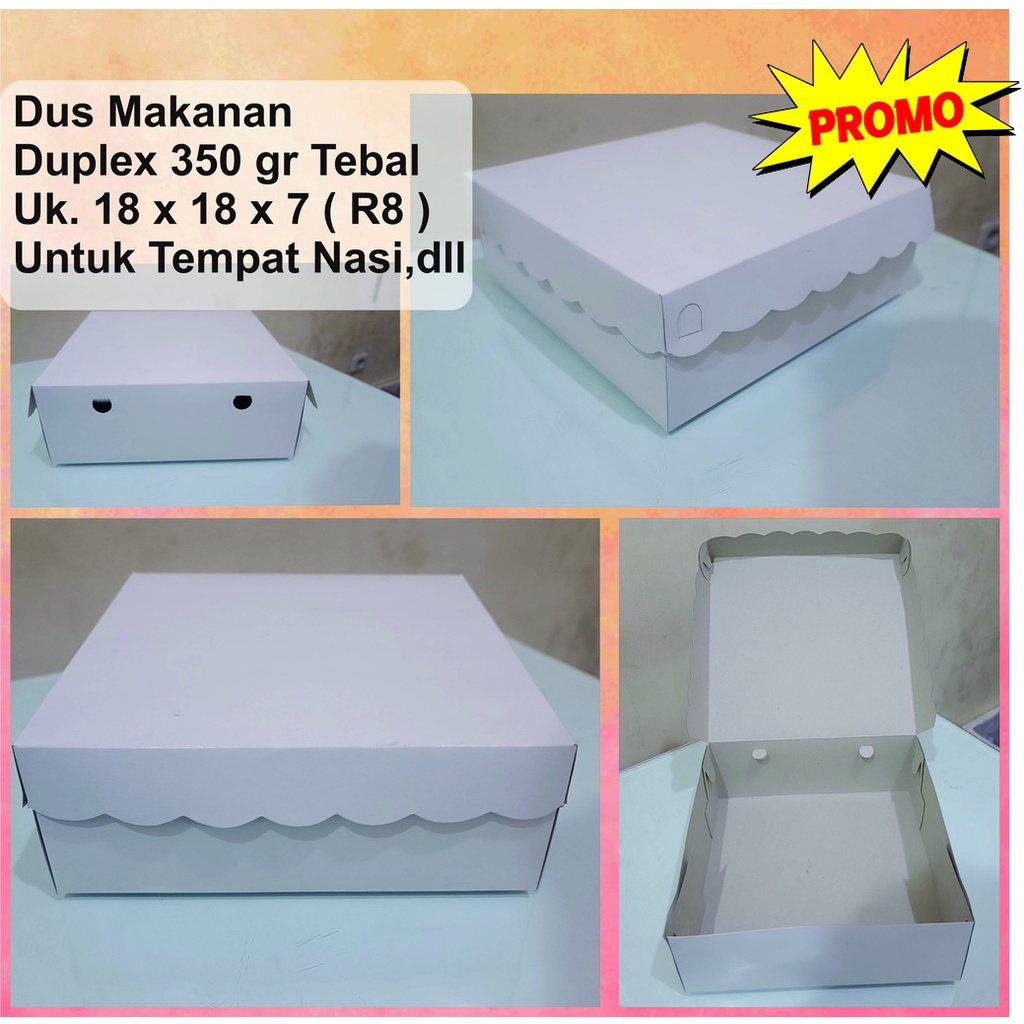 

Promo!! BOX KATERING Duplex R8 / DUS NASI 18x18x7 / KOTAK MAKANAN CAKE TEBAL 350gsm - NON LAMINASI ( Min Order 10 pcs )