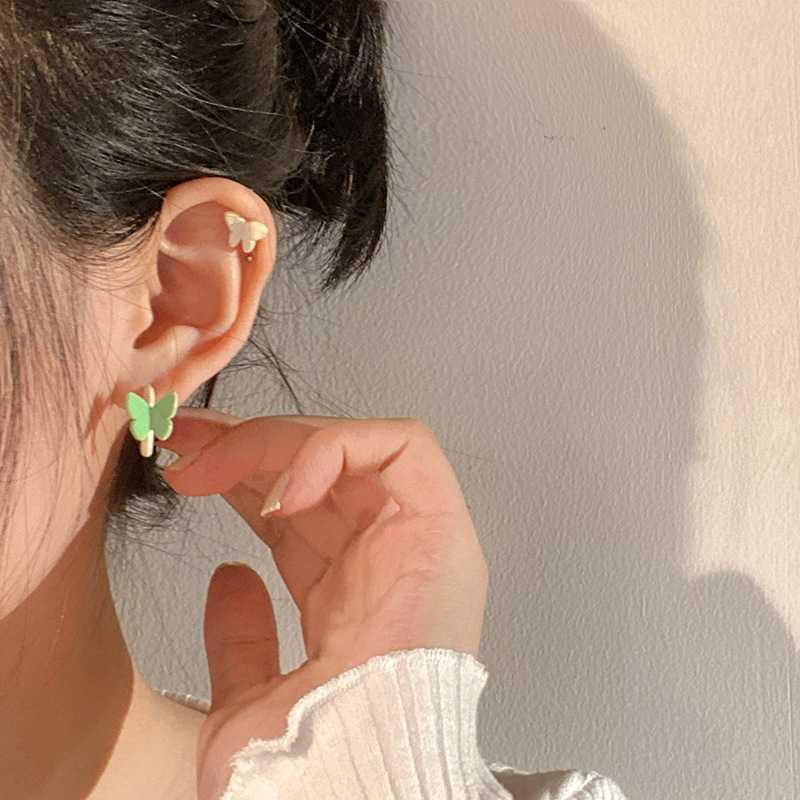 6pcs / set Anting Tusuk Bentuk C Desain Kupu-Kupu Biru Gaya Korea Untuk Wanita