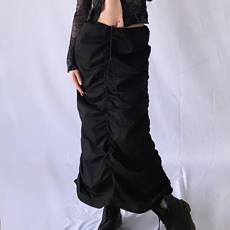 Red BIIKPIIK Eropa dan Amerika hot girl style fashion street pleated skirt wanita kepribadian baru slim wrap hip long skirt