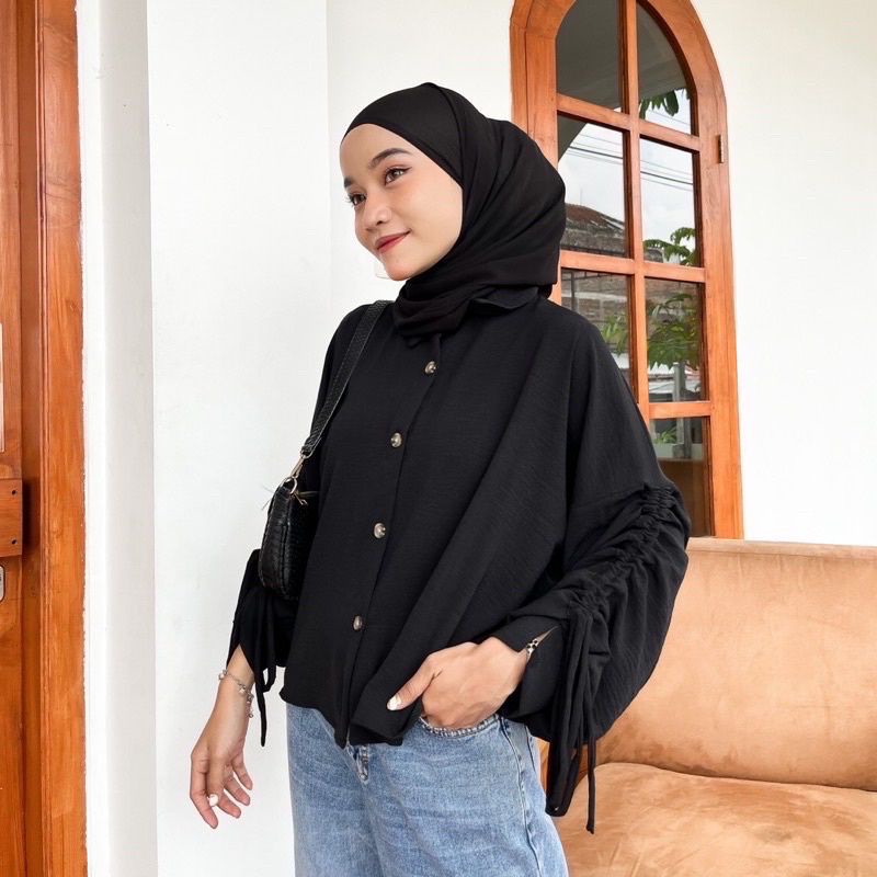 LUNAMAYA CRINCLE BLOUSE - ATASAN WANITA CRINCLE LENGAN SERUT AKTIF