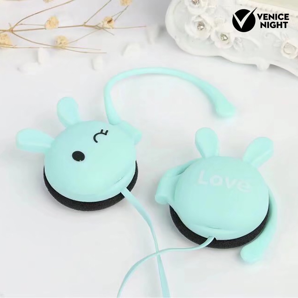 (VNEP) (Berkabel) Lucu Kelinci Stereo Earphone Headphone dengan Mic 3.5mm Ear-hook Sport Headset Hadiah