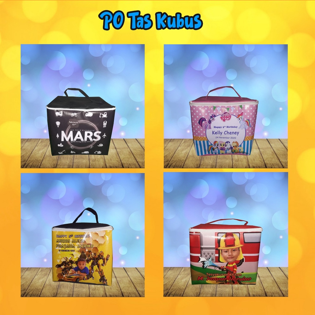 tas hajatan kubus motif cartoon / goodiebag ultah anak / parcel box