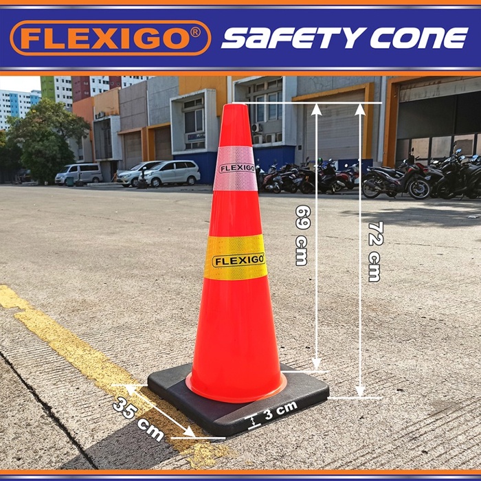 Kerucut Lalu Lintas 70 cm Flxigo Safety Traffic Cone 2.4 Kg PVC Rubber Flexi