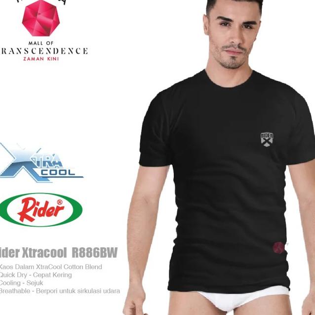 Kaos Dalam Xtracool Pria T-Shirt - Round Neck - RIDER R886BP BW - 3 pc - Putih, XXL