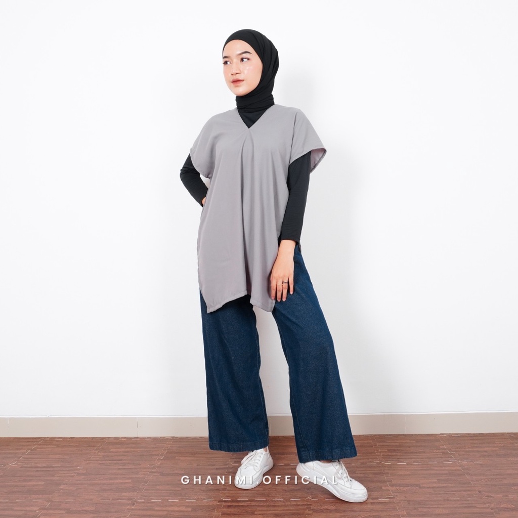 Ghanimi - Claryn Blouse / Blus Lengan Pendek / blus tanpa lengan / outer polos / outer kondangan / outer casual fomal / outer tanpa lengan / atasan kondangan / atasan kerja / blus simple