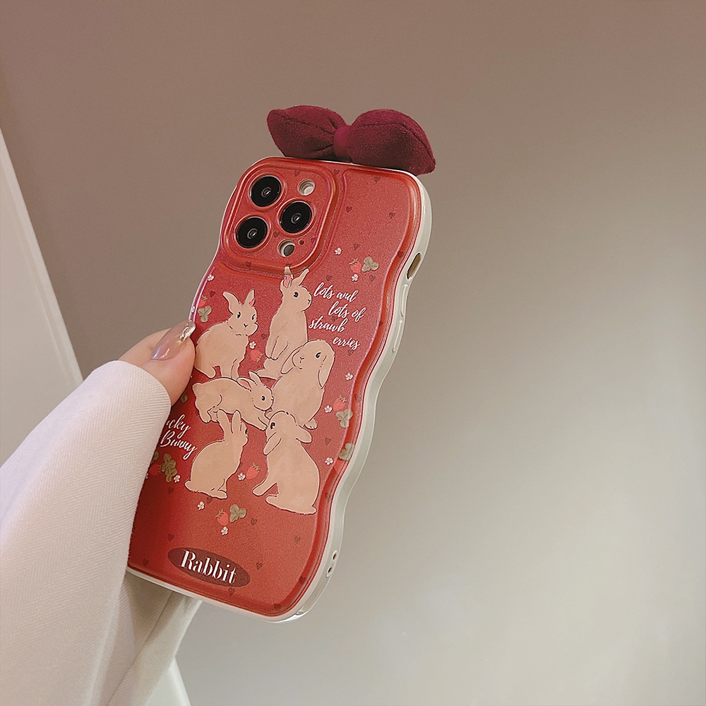 Case Pelindung Lensa Kamera Desain Lucky Rabbit Girls 3D Bow Untuk Iphone 11 12 13 14 PLUS PRO MAX