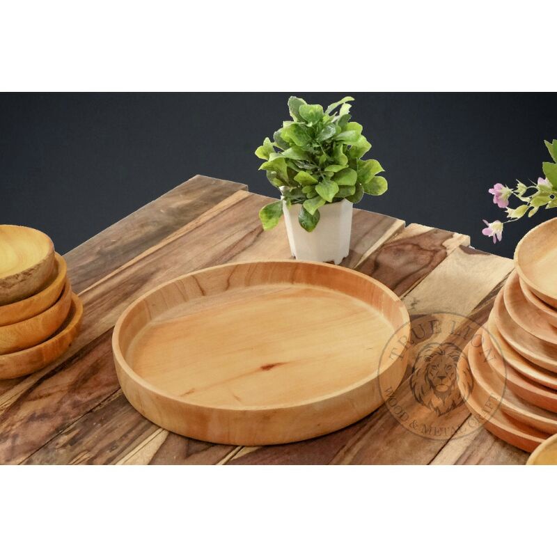 Nampan Bulat Kayu Mahoni /Nampan Saji /Wooden Tray /Baki Bulat Kayu