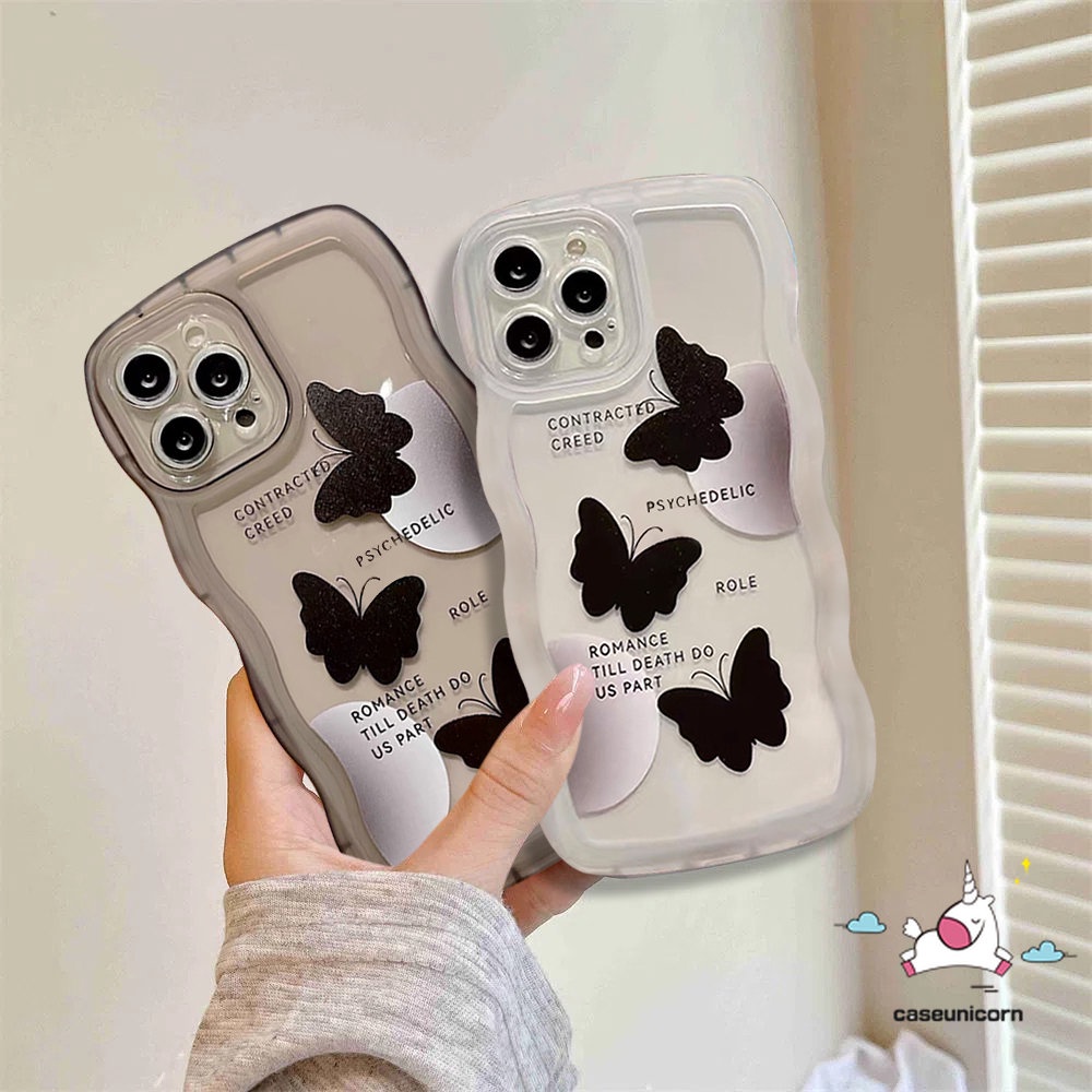 Casing Oppo A15 A57 A78 A17 A55 A16 A58 A17K A74 A54 A96 A95 A16K A1k A77s A3s A72 A5 A9 A76 A12E A77 A12 A7 A16s A5s Reno8 8T 7Z 8Z 7 6 A53 Wavy Edge Black Butterfly Sarung Soft Case