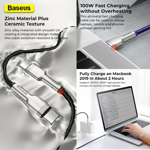 BASEUS Cafule Series Cable Kabel Data Metal Type-C to Type C 100W