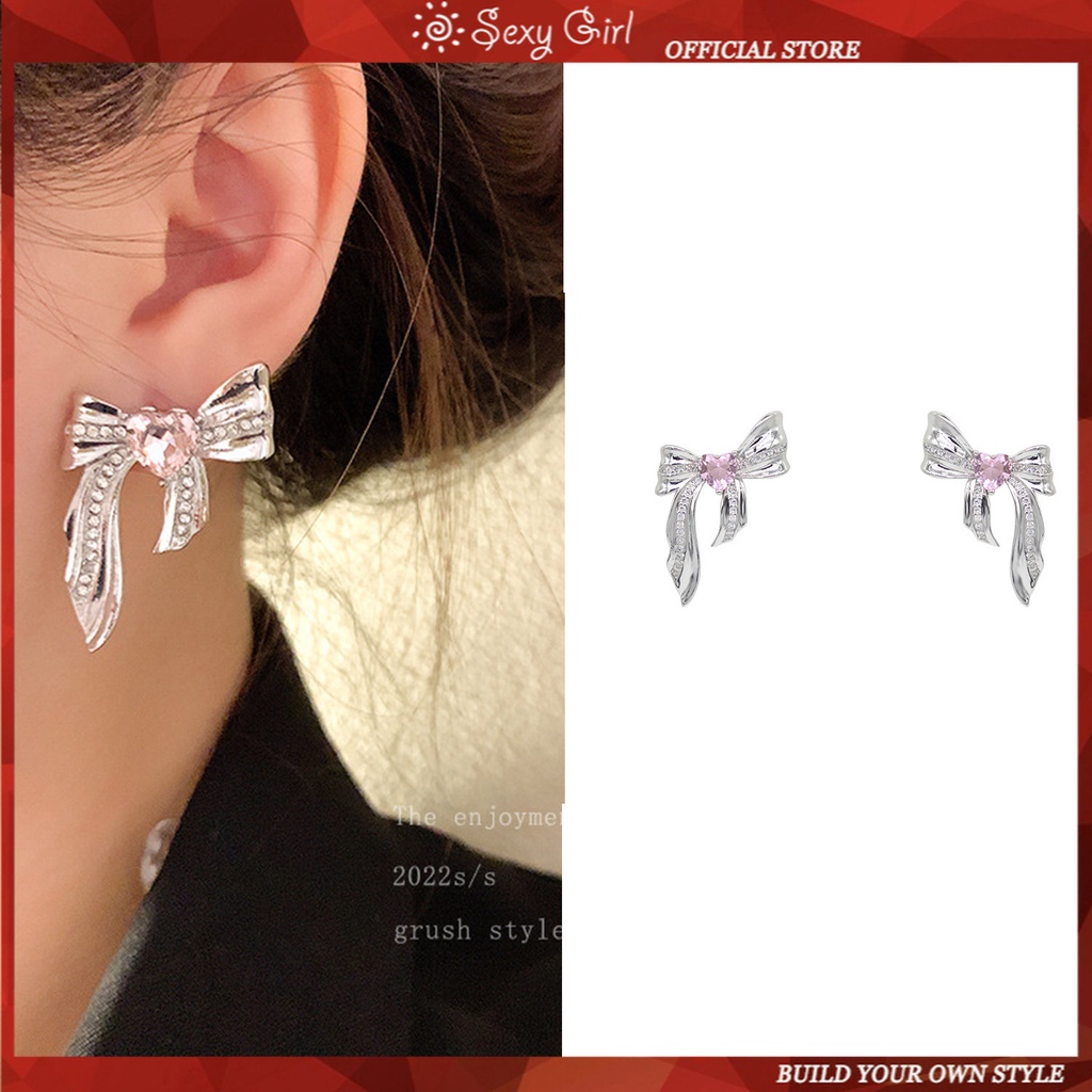 Anting Tusuk Gantung Temperament Bahan Sterling Silver 925 Desain Pita Gaya Sexy Untuk Wanita