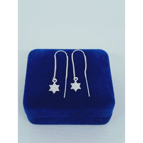 anting perak asli silver 925 lapis emas/anting tusuk rantai itali+gantungan bintang mp/asli silver/fashion wanita