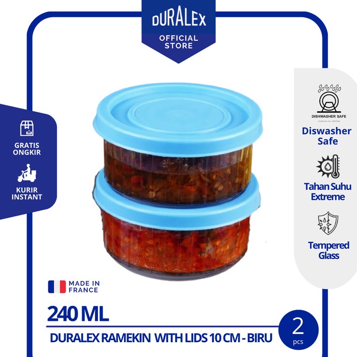 Duralex Ramekin 10 Cm/240 Ml / Mangkok Sambel / Wadah Kaca Tutup Isi 2