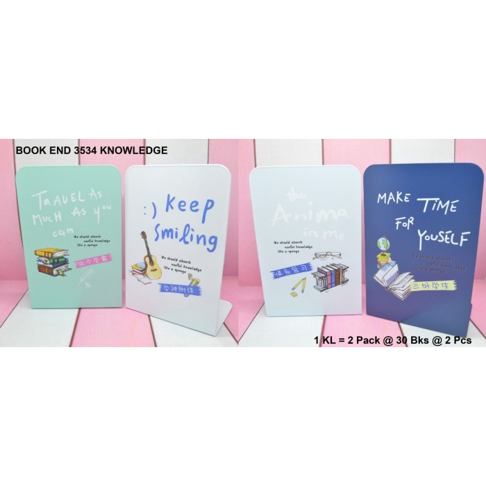 

penahan buku atau pembatas buku dari besi motif knowledge RATU.OS25