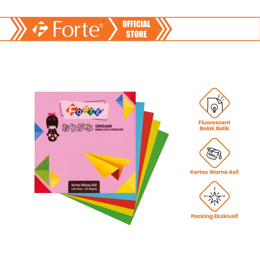 

[Forte] Origami Kertas Lipat Warna 2 sisi 14 x 14 cm - 25 lembar