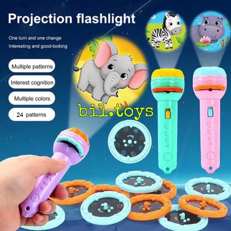 Mainan Anak Senter Proyektor / Fun Flashlight / Mainan Proyektor Gambar / Mainan Edukasi 4 piringan senter projector