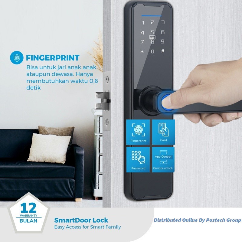 TUYA Smart Door Lock Handle Gagang Pintu Sidik Jari + Pin + Card + Kunci