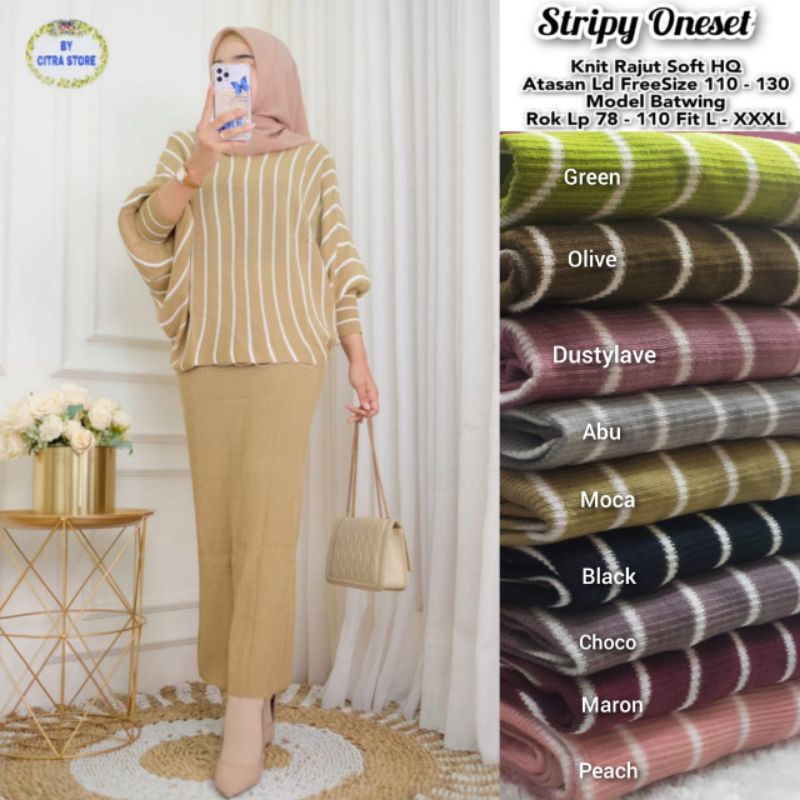 STRIPY ONE SET / SETELAN RAJUT WANITA / ONE SET RAJUT WANITA / RAJUT SALUR WANITA