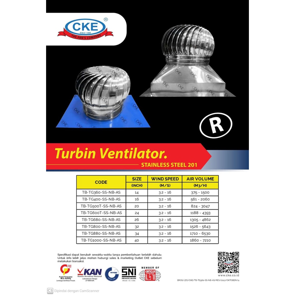 Turbin Ventilator Cke 26 Inch TB - TG680 - SS - NB Ventilasi Udara