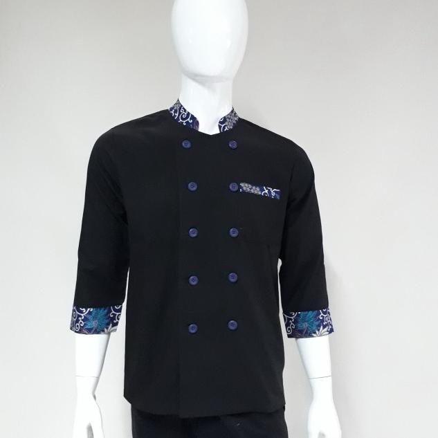 Chef Wear Baju Koki Hitam Komb Batik Saku Bbk S-XL - Tosca, S