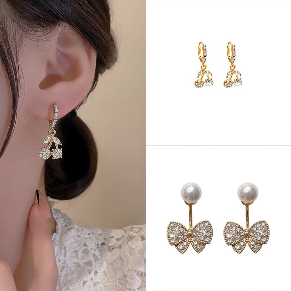 Anting Tusuk Bentuk Buah Ceri Aksen Berlian Imitasi Gaya Korea Untuk Wanita