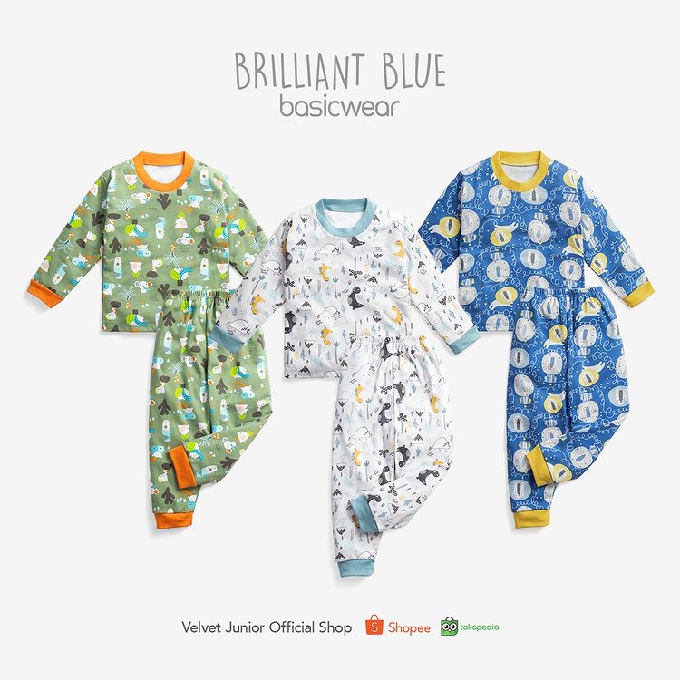 VELVET SETELAN MOTIF BRILLIANT BLUE / SETELAN BAYI DAN ANAK