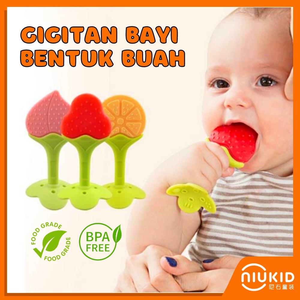 NIUKID TEETHER BAHAN SILIKON GIGITAN BAYI TEETHER GIGITAN BENTUK BUAH MAINAN GIGITAN BAYI BPA FREE